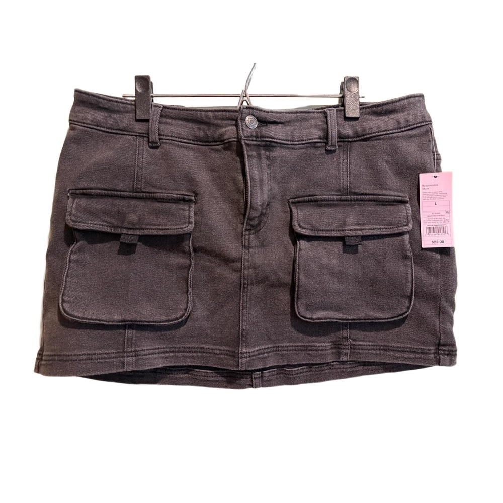 Wild Fable Skirt Womens Size‎ L Mini Gray Denim Front Cargo Pockets